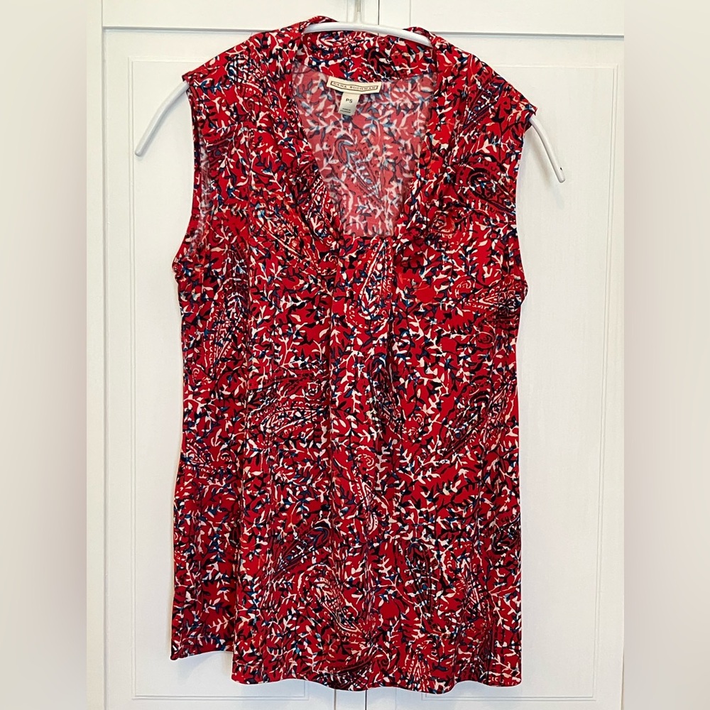 Dana Buchman Sleeveless Blouse with Red, Blue, White Paisley Print